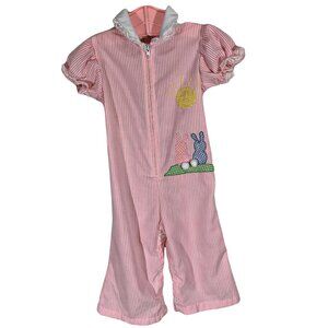 Vintage Seersucker Pastel Bunny Romper 12 Months